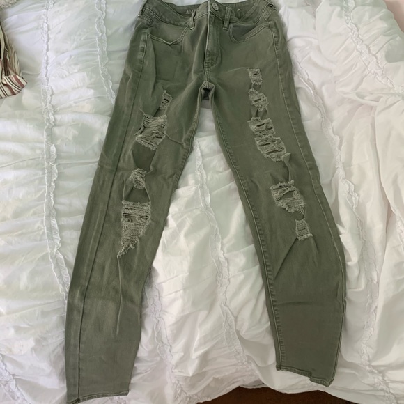 high waisted ripped green jeans - Picture 1 of 3